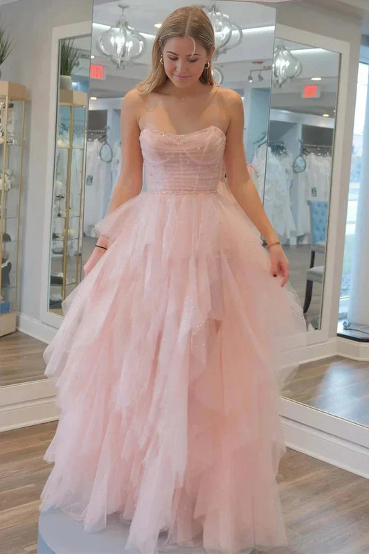Strapless Sequin Beaded Tulle Stunning Prom Dress