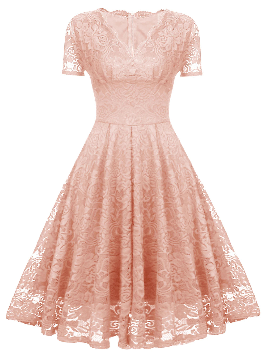 Vestidos de cóctel de corte A, minimalistas, para fiestas, hasta la rodilla, manga corta, escote en V, licra, con aplicación de encaje.