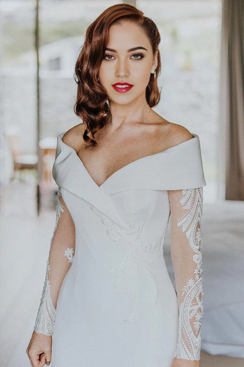 Mermaid V Neck Charming Off the Shoulder Long Sleeves Ball Gown Bridal Dresses Wedding Dresses