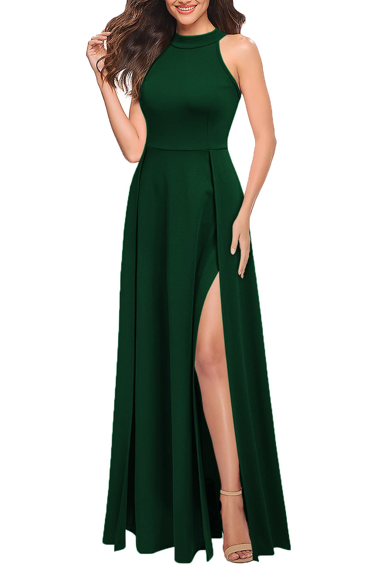 A-line Halter Neck Sexy Split evening gown formal dress Prom Dresses