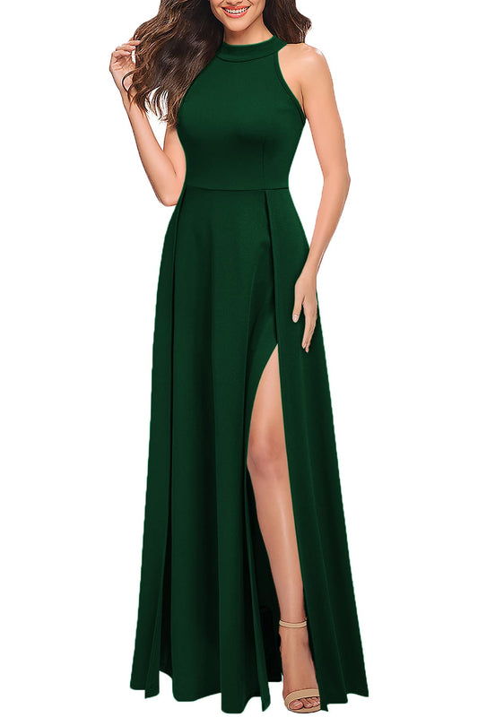 A-line Halter Neck Sexy Split evening gown formal dress Prom Dresses