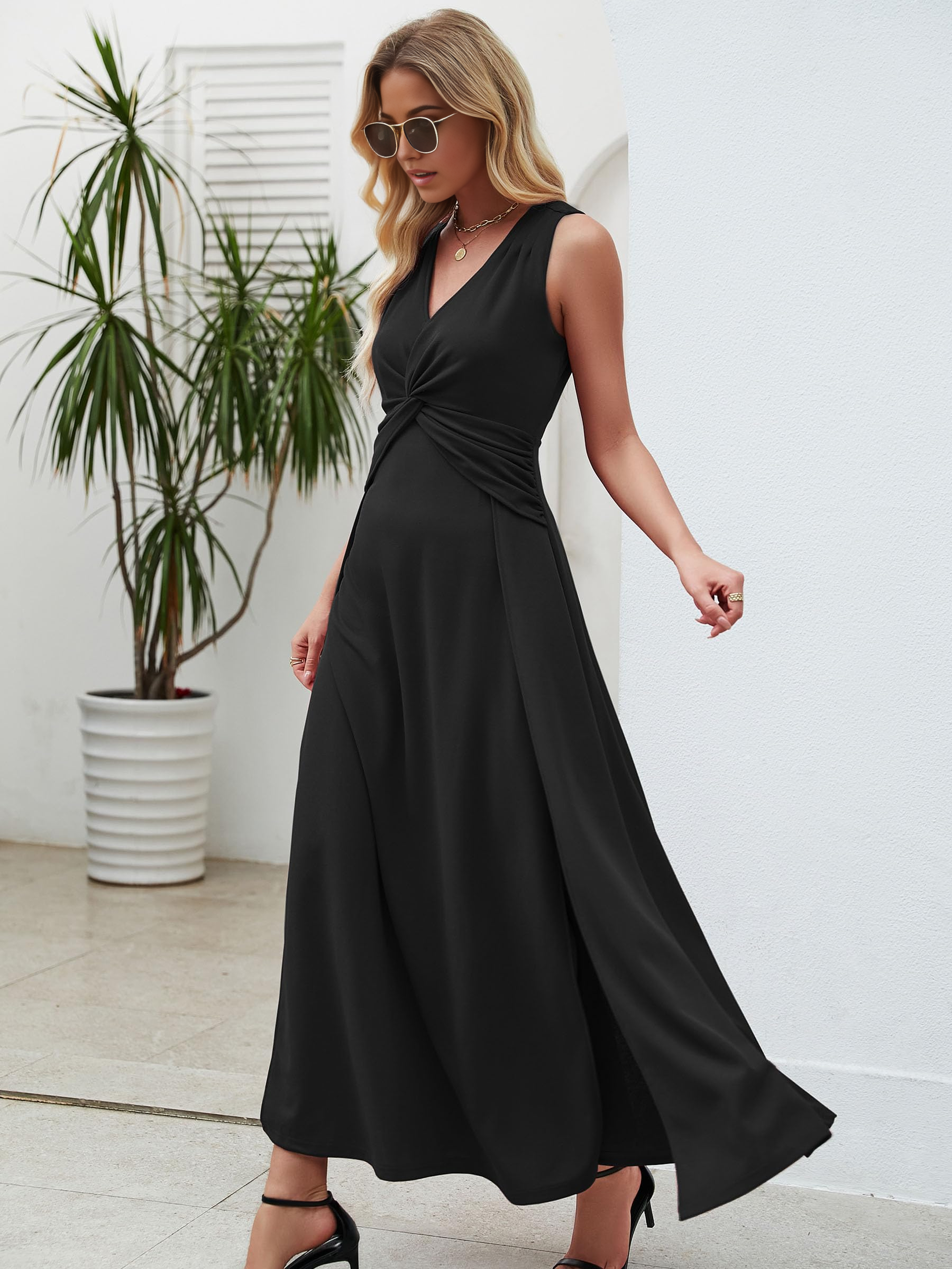 A-line V Neck Sleeveless evening gown formal dress Prom Dresses