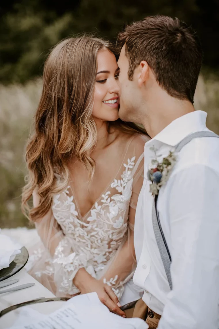 Beach A-line Princess V Neck Long Sleeves Lace Appliques Tulle Wedding Dresses