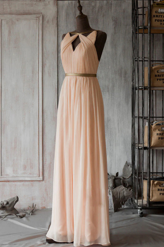 Simple chiffon long prom dress