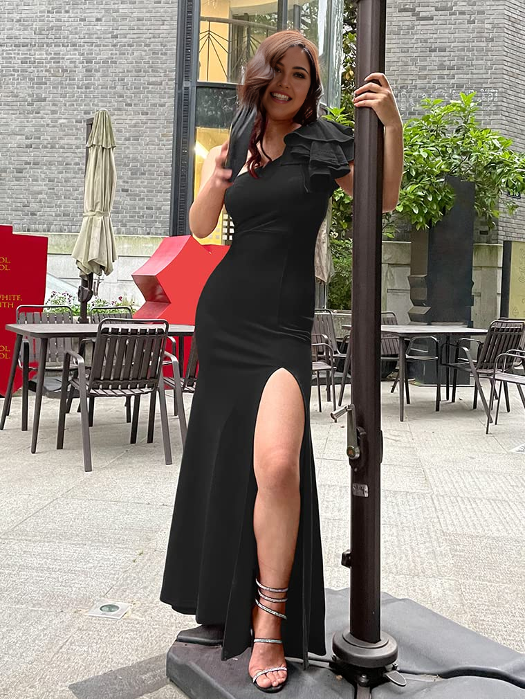 Etuikleid Sexy Ärmellos Eine Schulter Rüschen High Split Abendkleid formelles Kleid Ballkleider