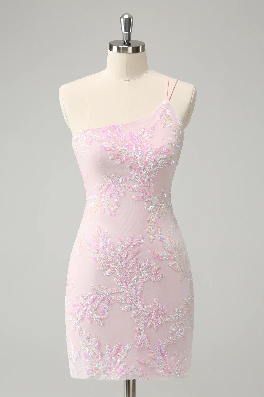 Sparkly Bodycon One Shoulder Sequins Homecoming Dress with Embroidery