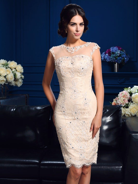Sheath Lace Sheer Neck Sleeveless Short/Mini With Lace Mother of the Bride Dresses