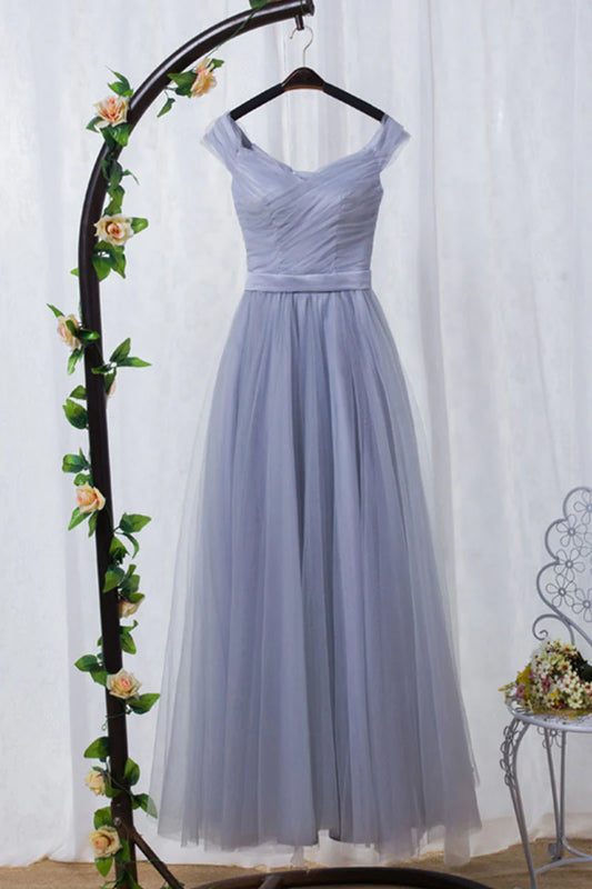 tulle off shoulder long prom dress