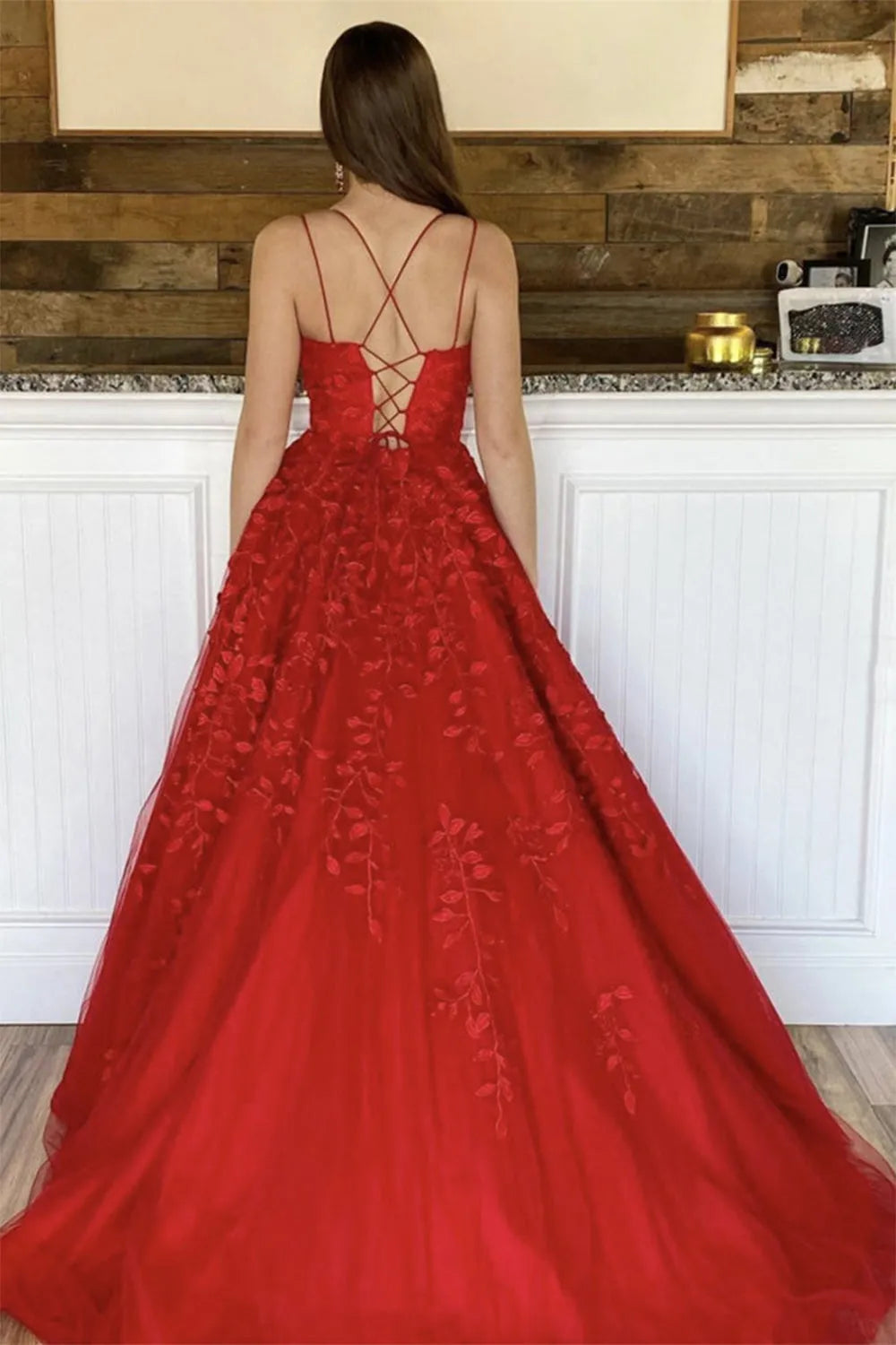 Vestido de fiesta princesa con tirantes finos y corte A