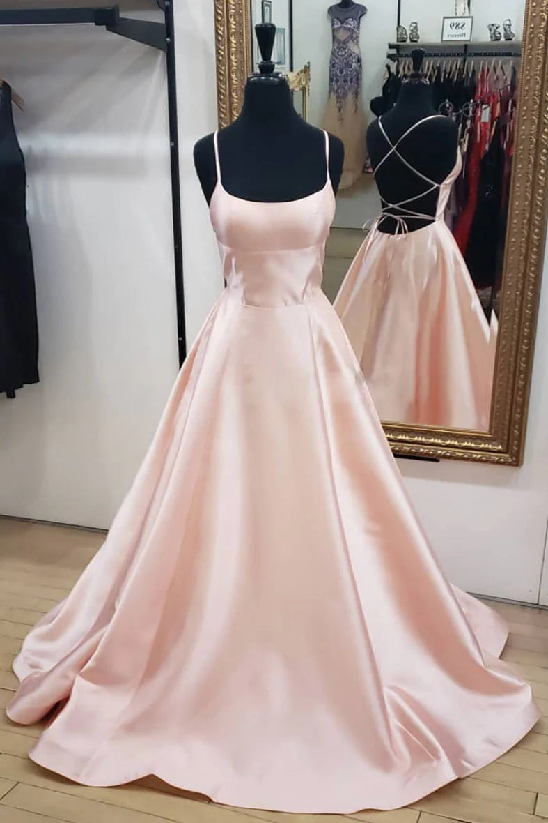 Simple satin long prom dress