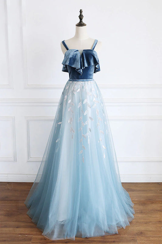 Tulle lace long prom dress