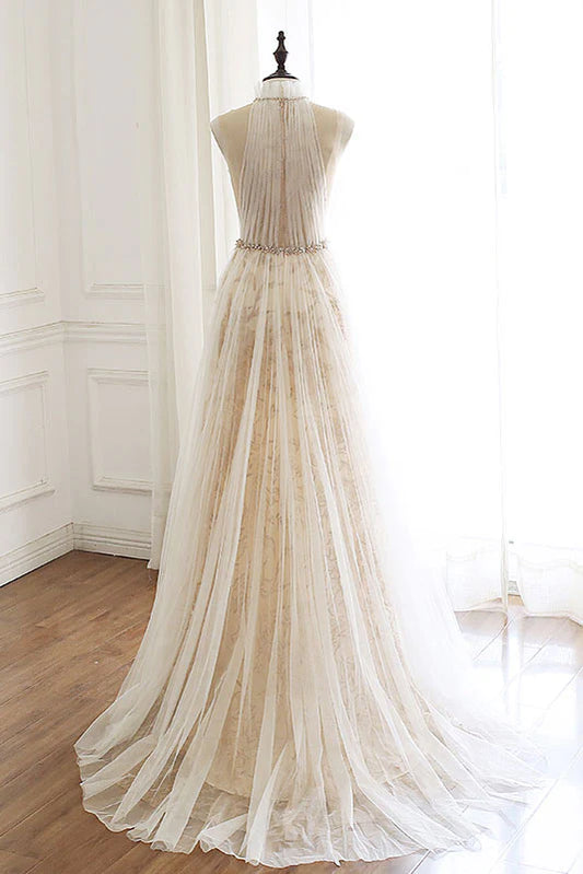 Tulle lace long prom dress