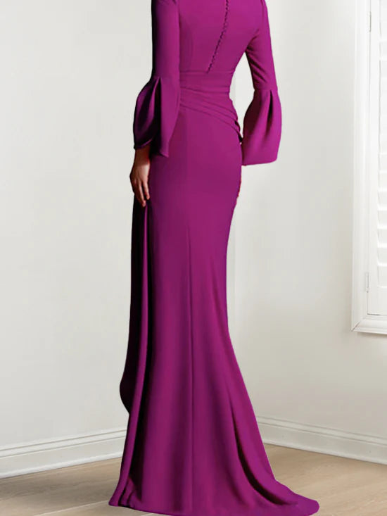 Sheath V-Neck Long Sleeves Floor-Length Mother Of The Bride Dresses