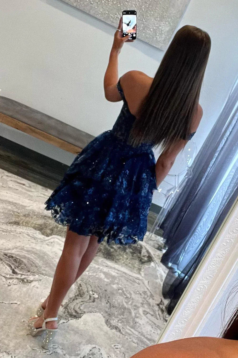 A Line Fchsia Homecoming Dress Seeing Sparkles Off the Shoulder Graduation Dress with Ruffles