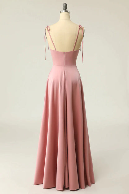Simple A Line Spaghetti Straps Light Green Long Prom Dress with Silt