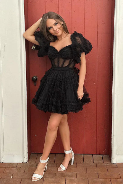 Hermoso vestido de fiesta azul real con corte en A y hombros descubiertos