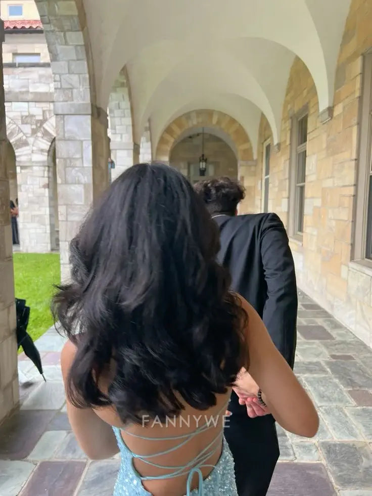 Sheath Straps Sequins Shiny Blue Long formal dresses Bridesmaid Dresses evening gown Prom Dress