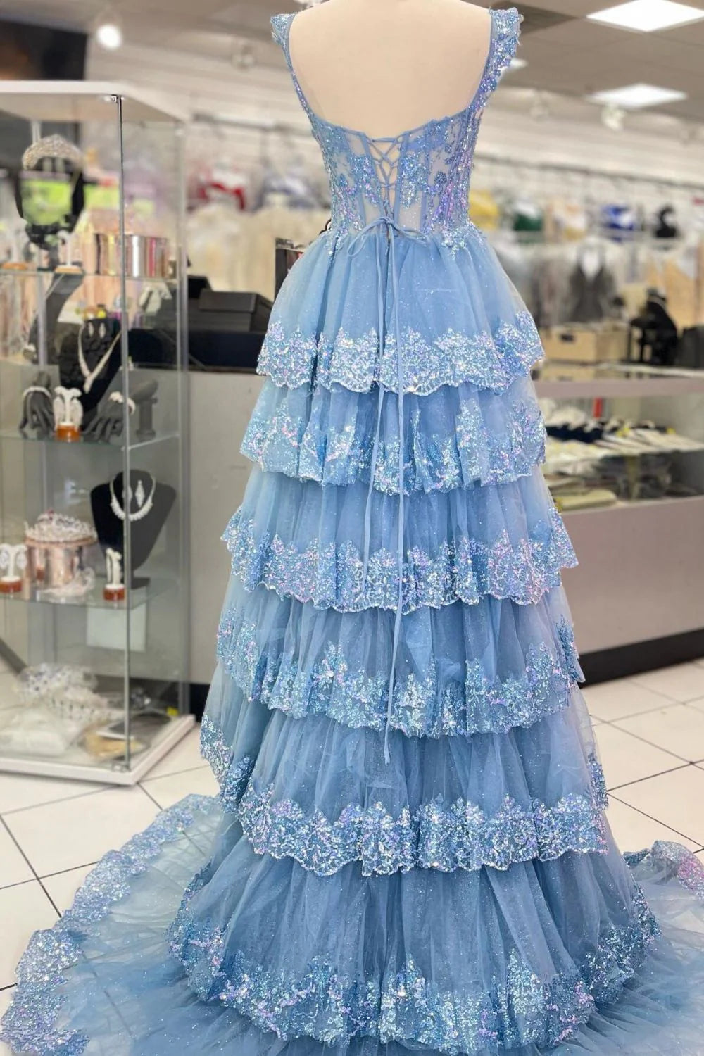 A Line Sweetheart Corset Prom Dress with Lace Ruffles