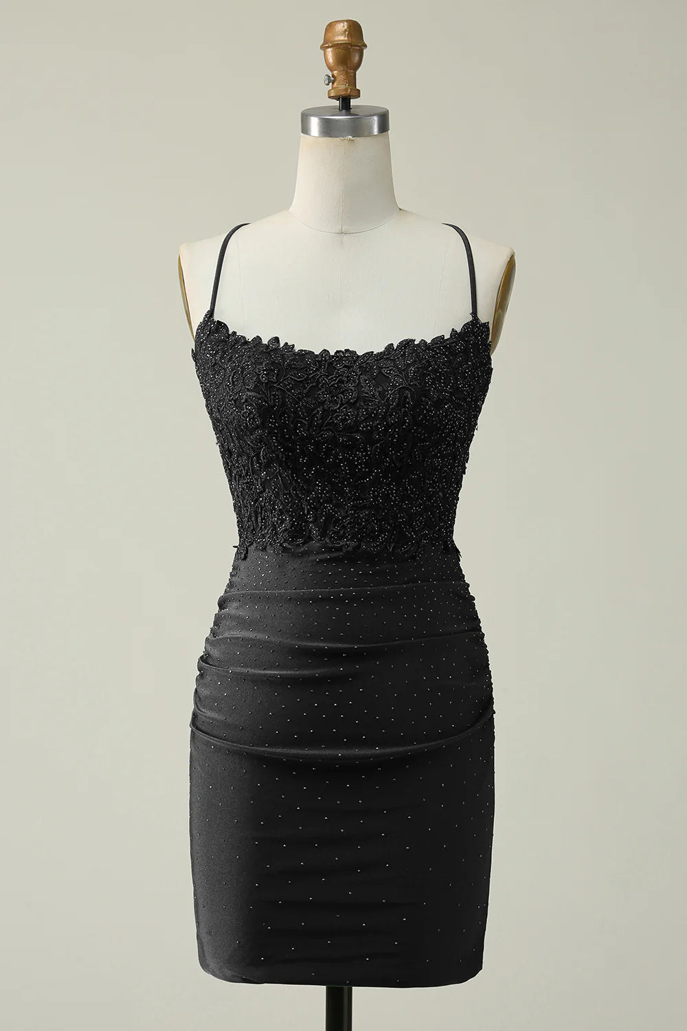 Sheath Spaghetti Straps Short Homecoming Dress with Appliques