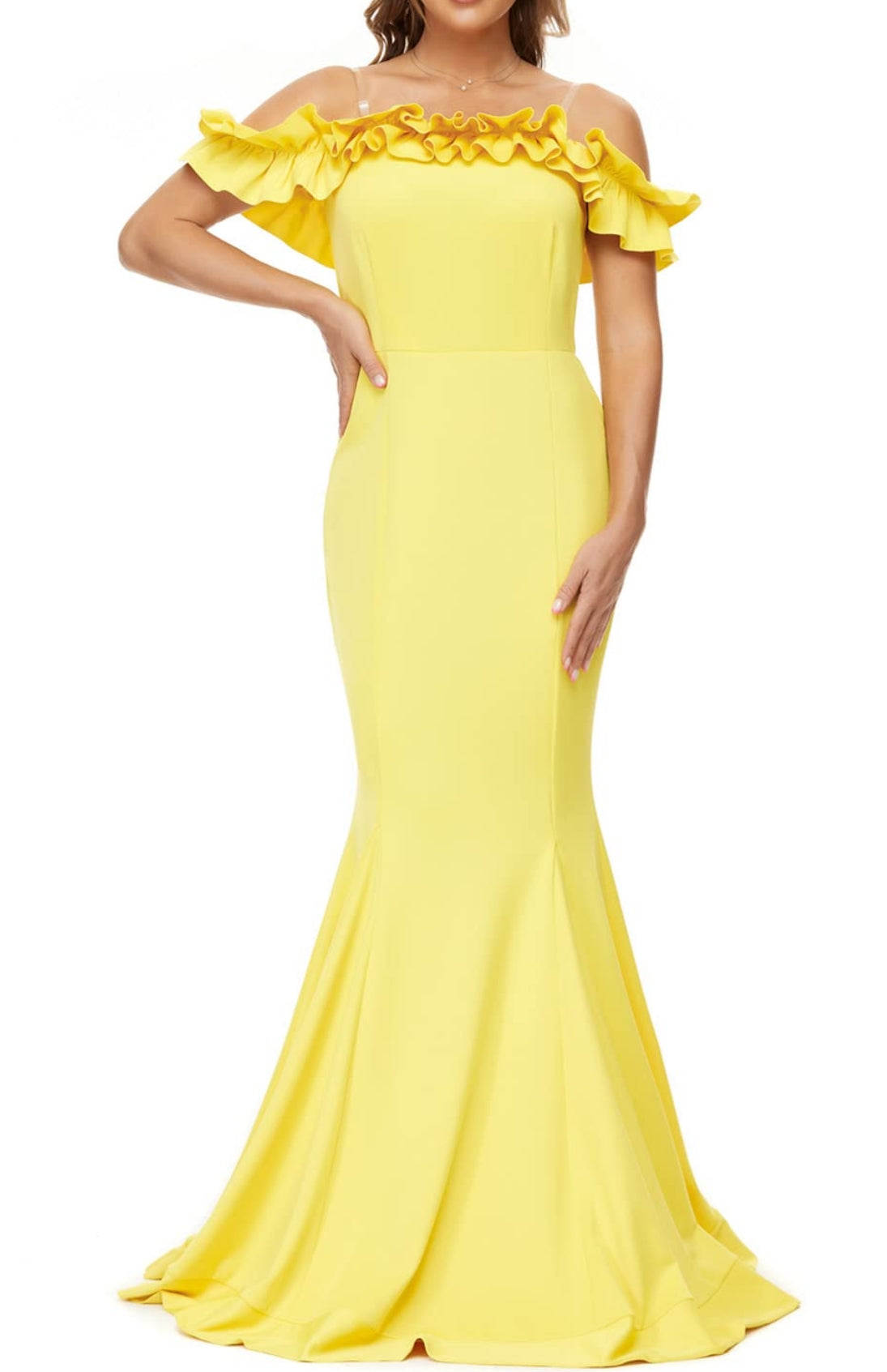 Mermaid Off Shoulder Ruffles Selvedge Floor-Length Bodycon formal dresses evening gown Prom Dress