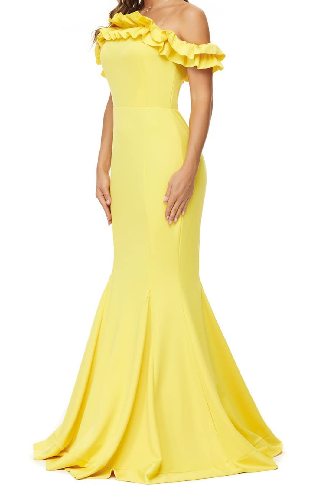 Mermaid Off Shoulder Ruffles Selvedge Floor-Length Bodycon formal dresses evening gown Prom Dress