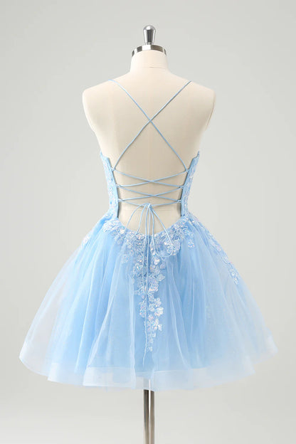 A Line Cute Glitter Sequins Short Homecoming Dress with Appliques