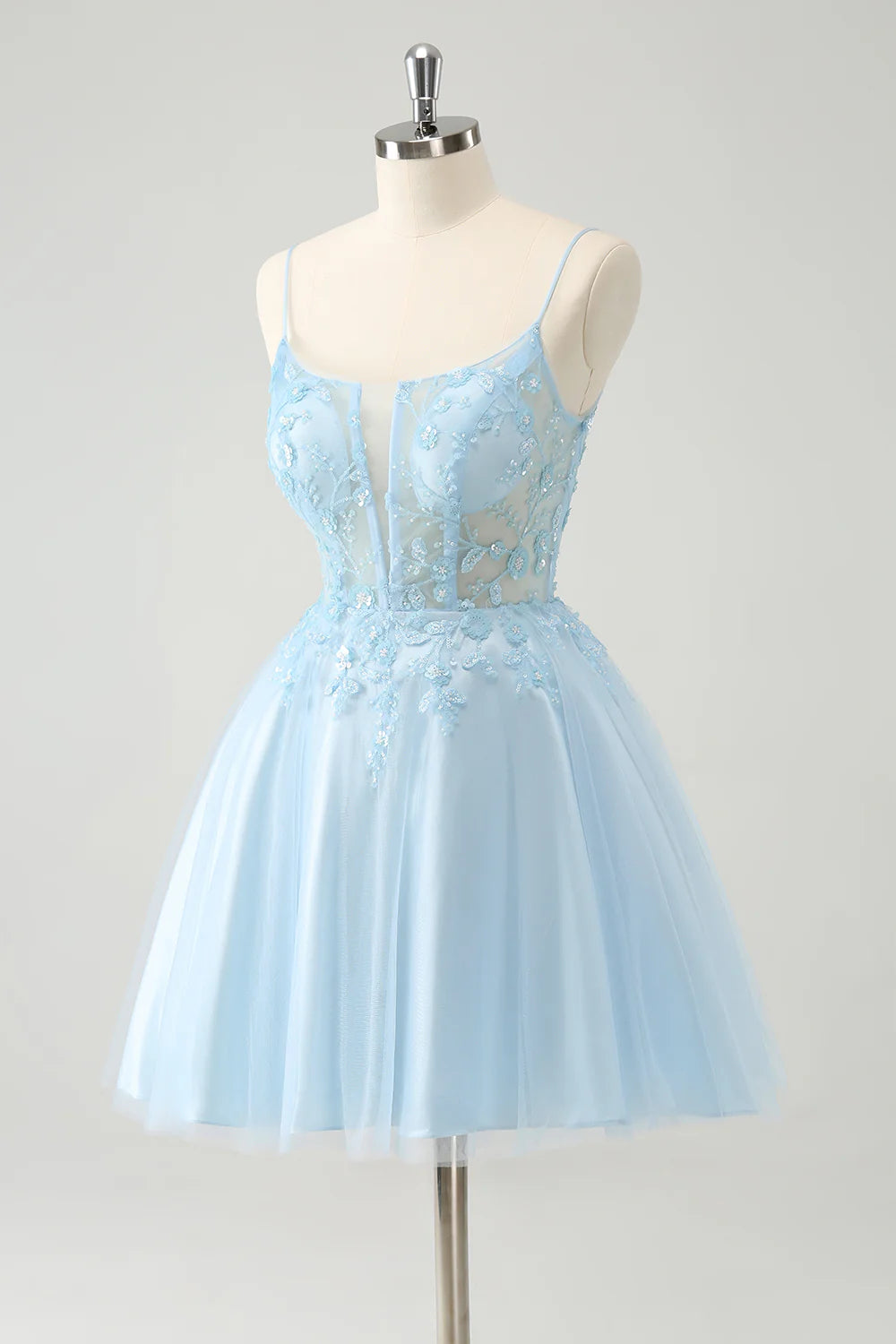 A Line Cute Glitter Beaded Corset Tulle Homecoming Dress with Appliques