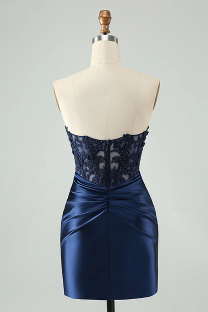 Sparkly Bodycon Strapless Hollow Out Homecoming Dress with Lace