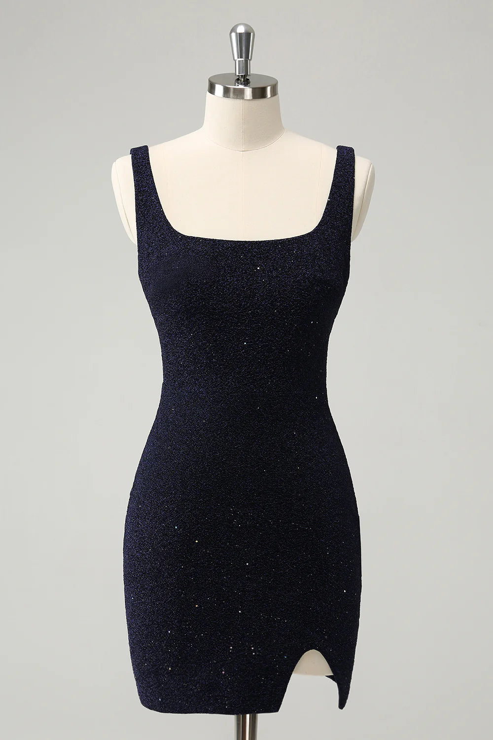 Sparkly Square Neck Bodycon Mini Homecoming Dress With Slit