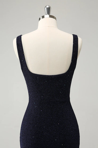 Sparkly Square Neck Bodycon Mini Homecoming Dress With Slit