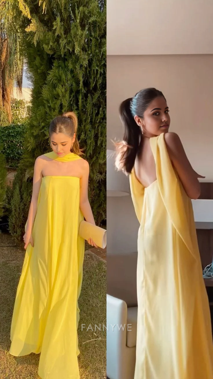 A-Line Halter Chiffon Yellow Long formal dresses Bridesmaid Dresses evening gown Prom Dress