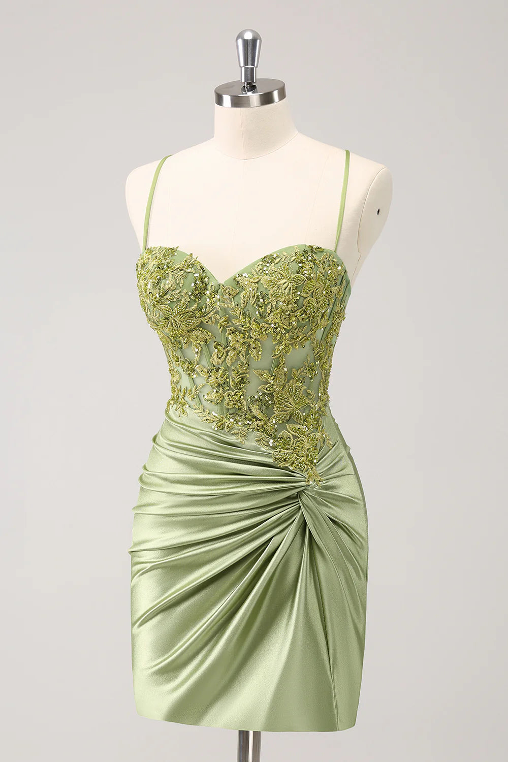 Sparkly Lace-Up Back Appliques Pleated Homecoming Dress