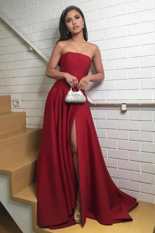 Strapless Long Evening Party Dresses Prom Dresses with Split