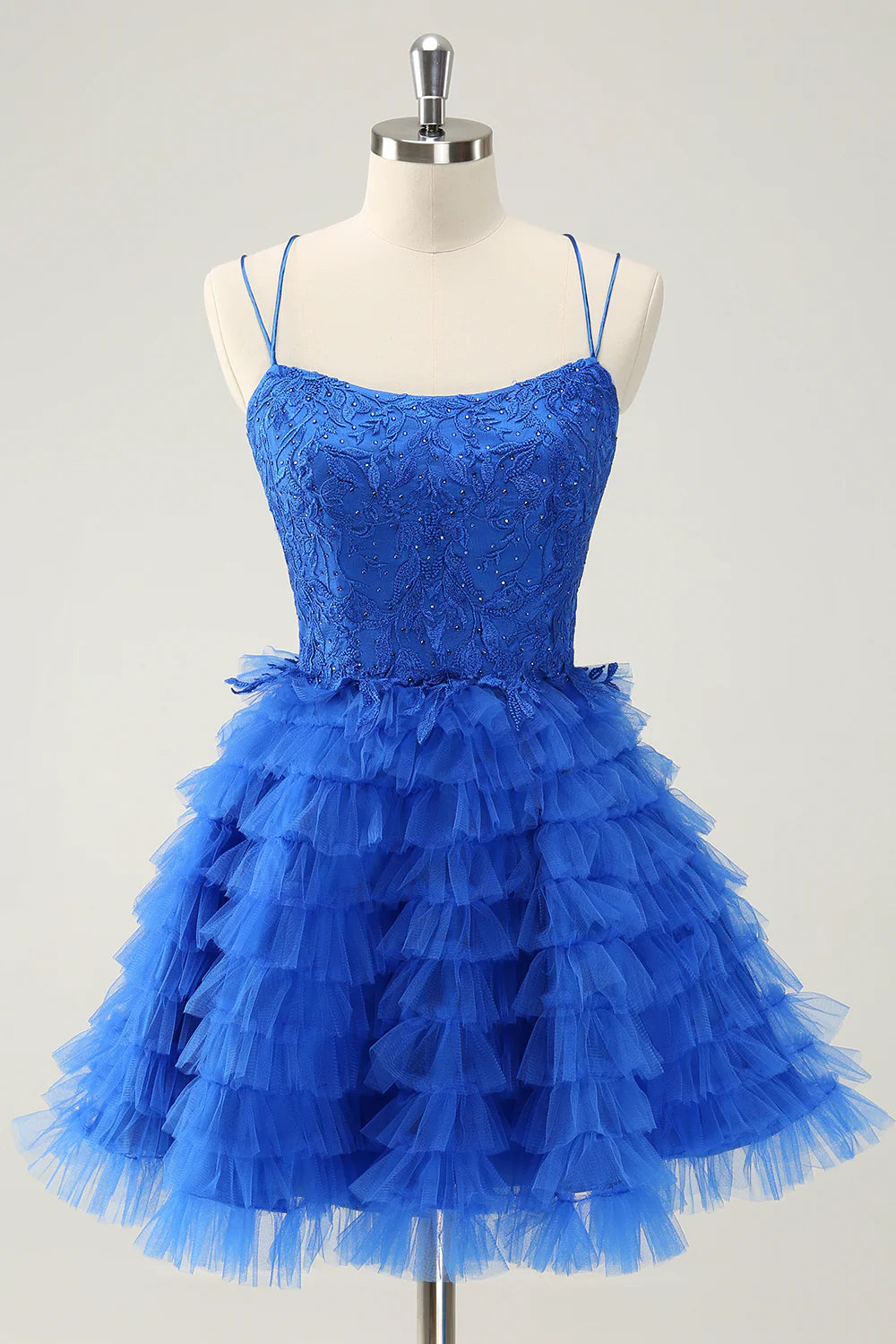 A Line Spaghetti Straps Tulle Cute Homecoming Dress with Ruffles