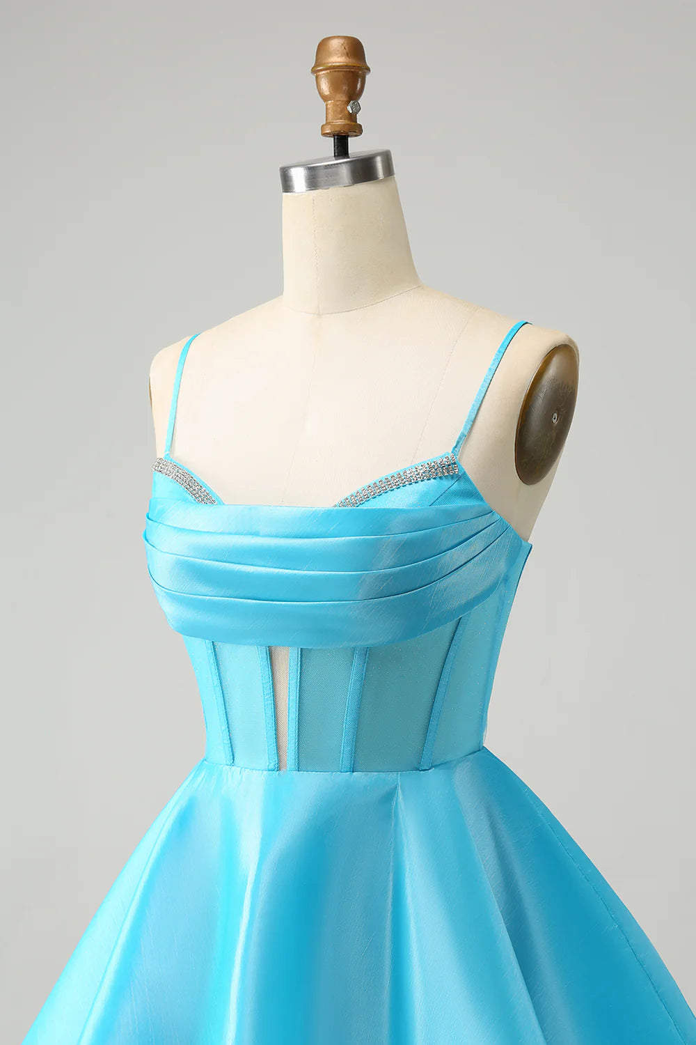A Line Cute Glitter Spaghetti Straps Corset Homecoming Dress with Beading