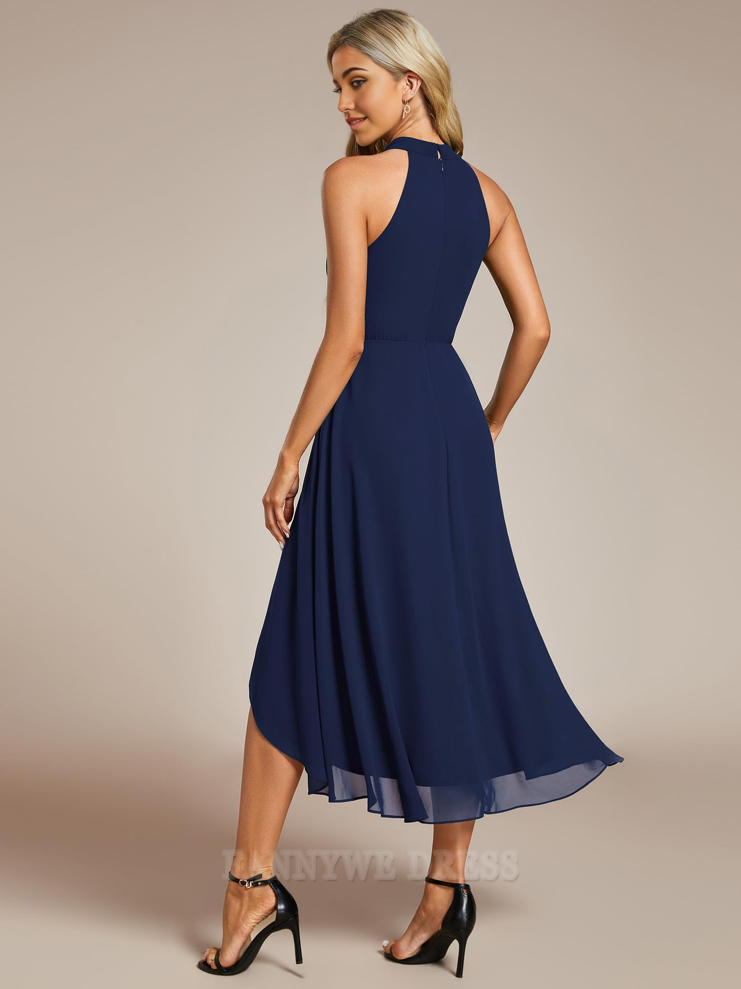 A-Linie Ärmellos Neckholder Plissee High Low Chiffon Abendkleider Brautjungfernkleider Abendkleid Ballkleid 
