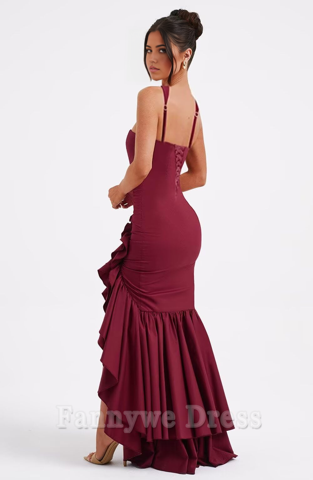 Mermaid Square Neck Long Ruffle formal dresses Bridesmaid Dresses evening gown Prom Dress