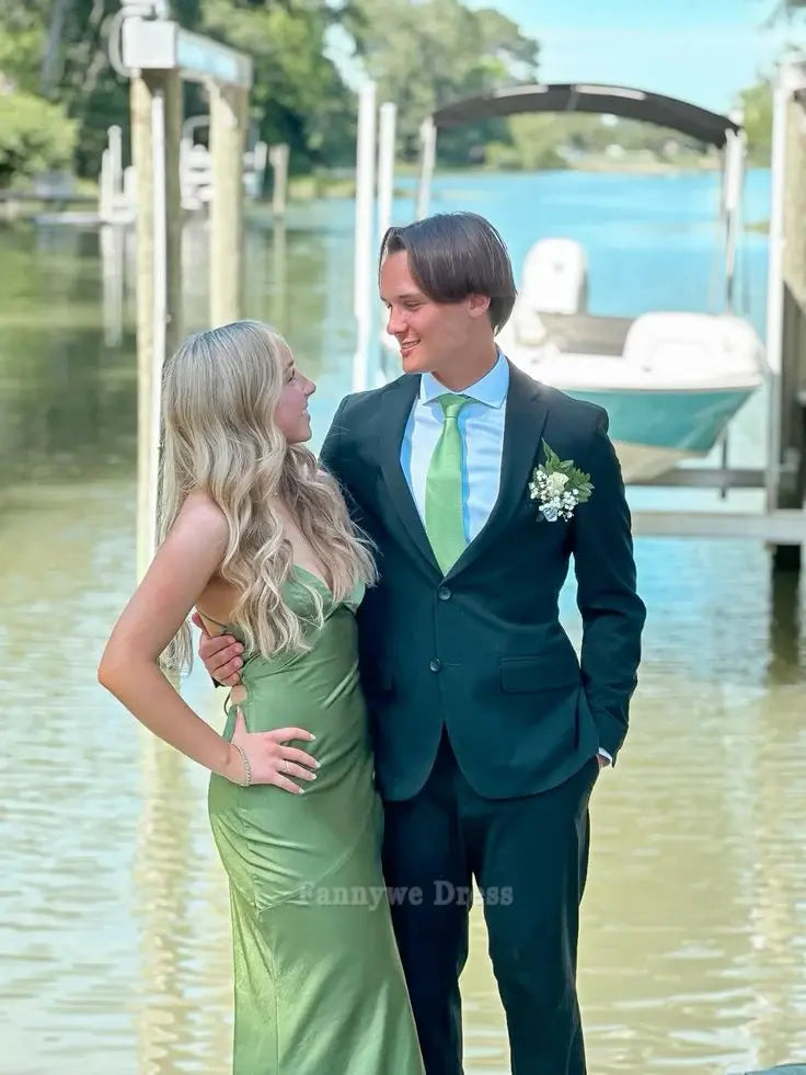 Sheath V Neck Satin Green Long formal dresses Bridesmaid Dresses evening gown Prom Dress