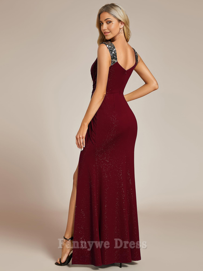 Meerjungfrau V-Ausschnitt Bodycon Ärmellos Split Abendkleider Brautjungfernkleider Abendkleid Ballkleid 