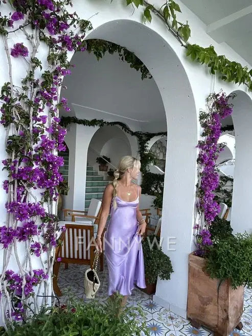 Sheath Spaghetti Straps Satin Purple Long formal dresses Bridesmaid Dresses evening gown Prom Dress