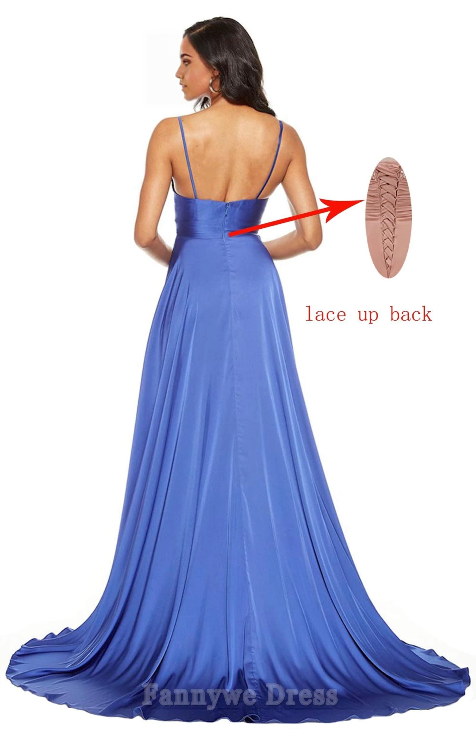 A-line Spaghetti Strap Satin formal dresses evening gown Prom Dress with Sllit