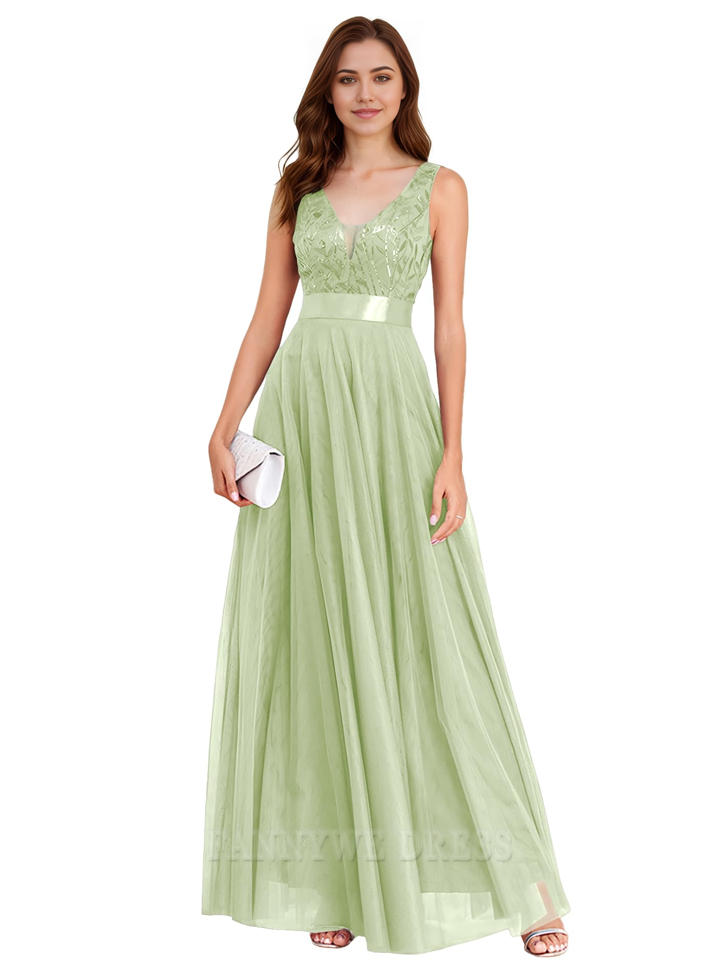 A Line V Neck Sparkly Sequin Tulle formal dresses Bridesmaid Dresses evening gown Prom Dress