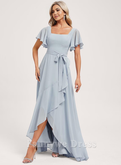 A-Linie Square Neck Chiffon Abendkleider Brautjungfernkleider Abendkleid Ballkleid 