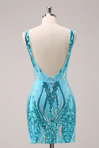 Sparkly Sequined Tight V Neck Homecoming Dress