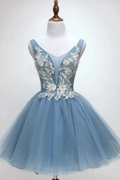 A-line Princess Tulle Appliqued Homecoming Dress