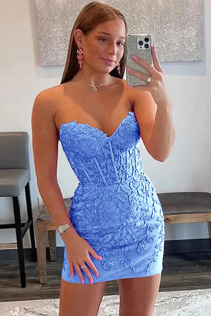 Sheath Tight Short Homecoming Dress with Appliques