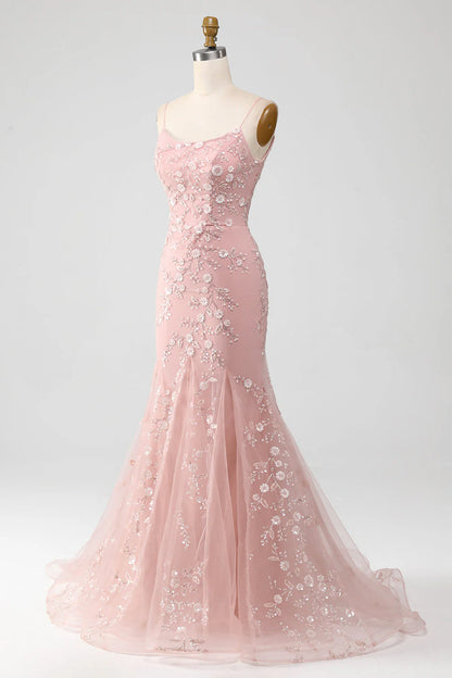 Vestido de fiesta con apliques y tirantes finos Mermiad