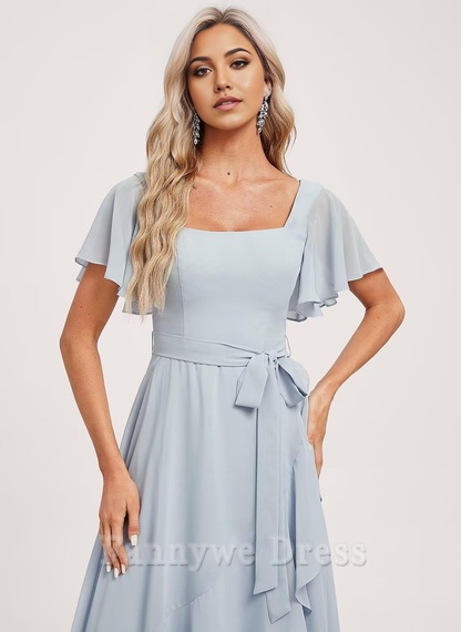 A-Linie Square Neck Chiffon Abendkleider Brautjungfernkleider Abendkleid Ballkleid 