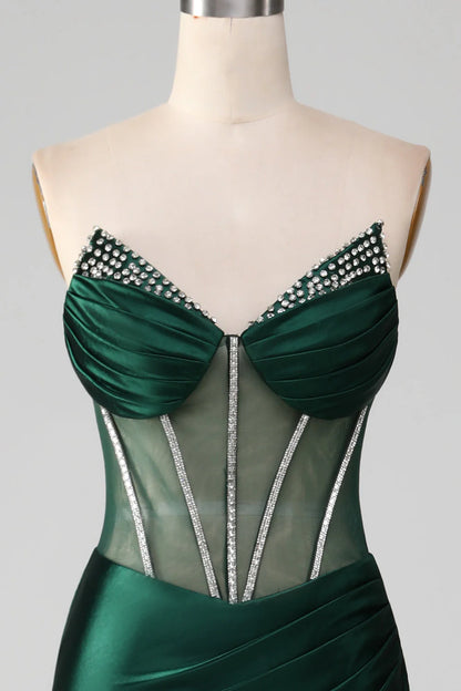 Vestido de fiesta de sirena con escote en forma de corazón y corsé con abertura frontal