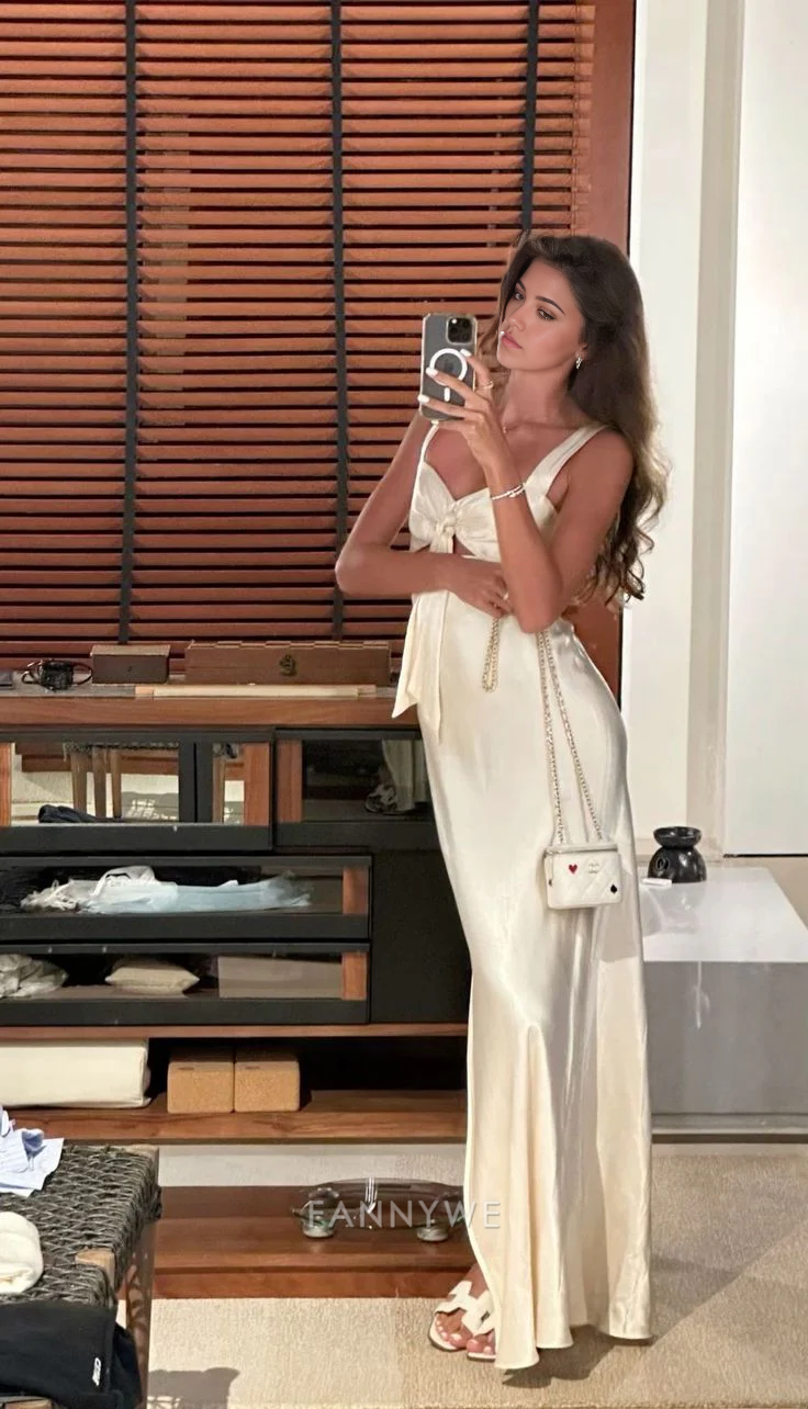 Sheath Elegant Straps Satin Long formal dresses Bridesmaid Dresses evening gown Prom Dress